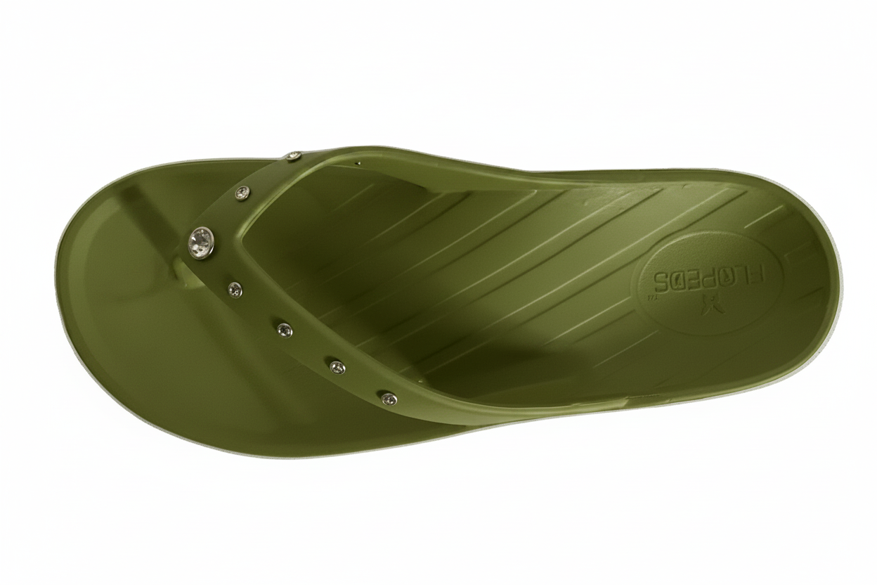 Princess 3 chilli olive flopeds with multiple rhinestones on strap