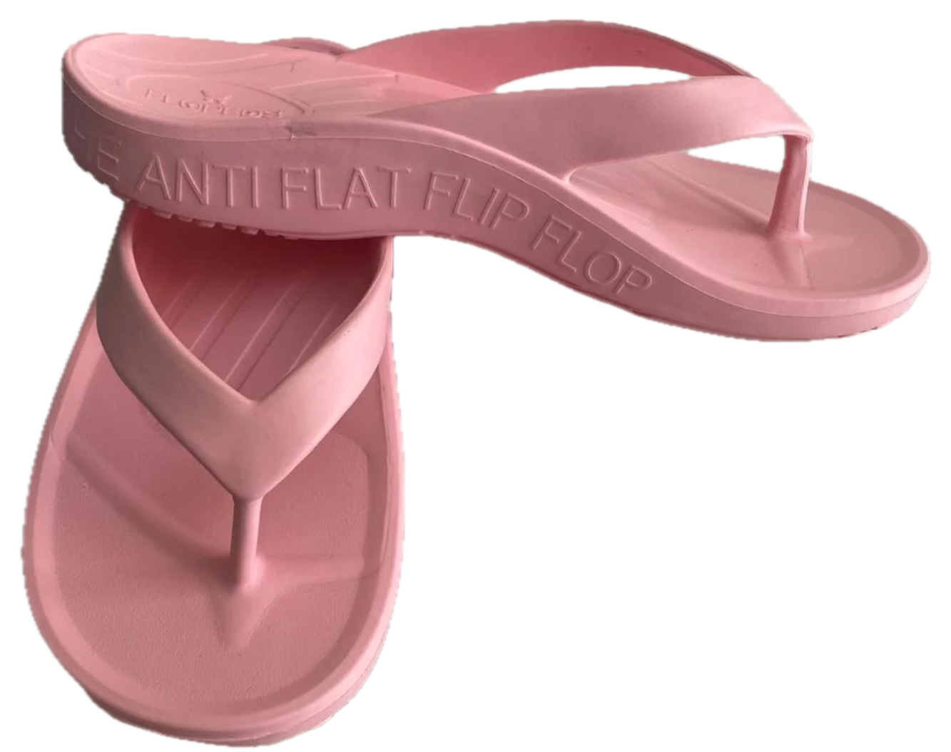 A pair of baby pink FLOPEDS T3 flip flops with high arch support and deep heel cup.
